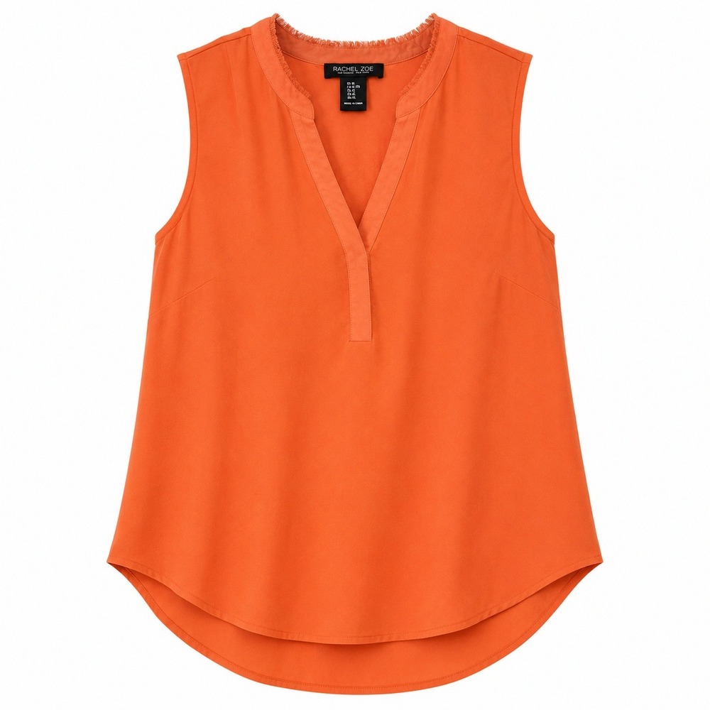 Rachel Zoe Blouse Womens XL Orange Raw Edge V-Neck Sleeveless Shell Minimalist